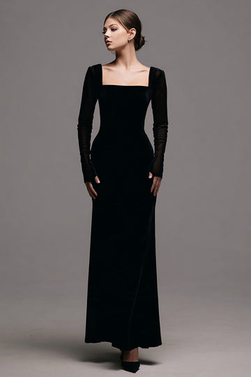 Velvet Black Long Sleeves Sheath Formal Dress